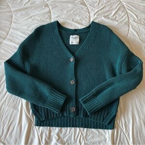 Abercrombie & Fitch V Neck Cropped Cardigan Green Teal